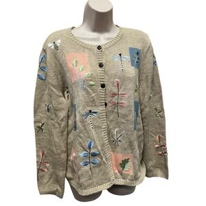 Norm Thompson knit dragonfly & bees cardigan sweater womens medium
